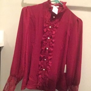 Long sleeve red lace top